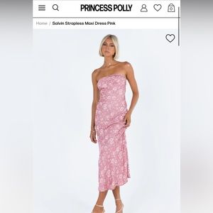 Princess polly strapless floral pink midi dress in size 4